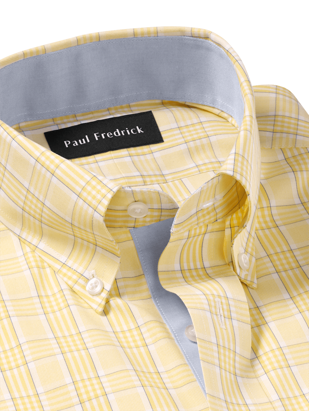 Comfort Stretch Non-Iron Check Dress Shirt With Contrast Trim - Yellow Paul Fredrick Comfort Stretch Non-Iron Check Dress Shirt With Contrast Trim - Yellow Paul Fredrick