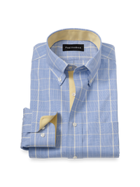 Comfort Stretch Non-Iron Glen Plaid Dress Shirt With Contrast Trim - Blue