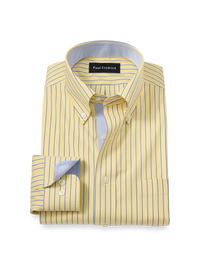 Comfort Stretch Non-Iron Stripe Dress Shirt With Contrast Trim - Yellow