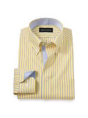 Comfort Stretch Non-Iron Stripe Dress Shirt With Contrast Trim - Yellow