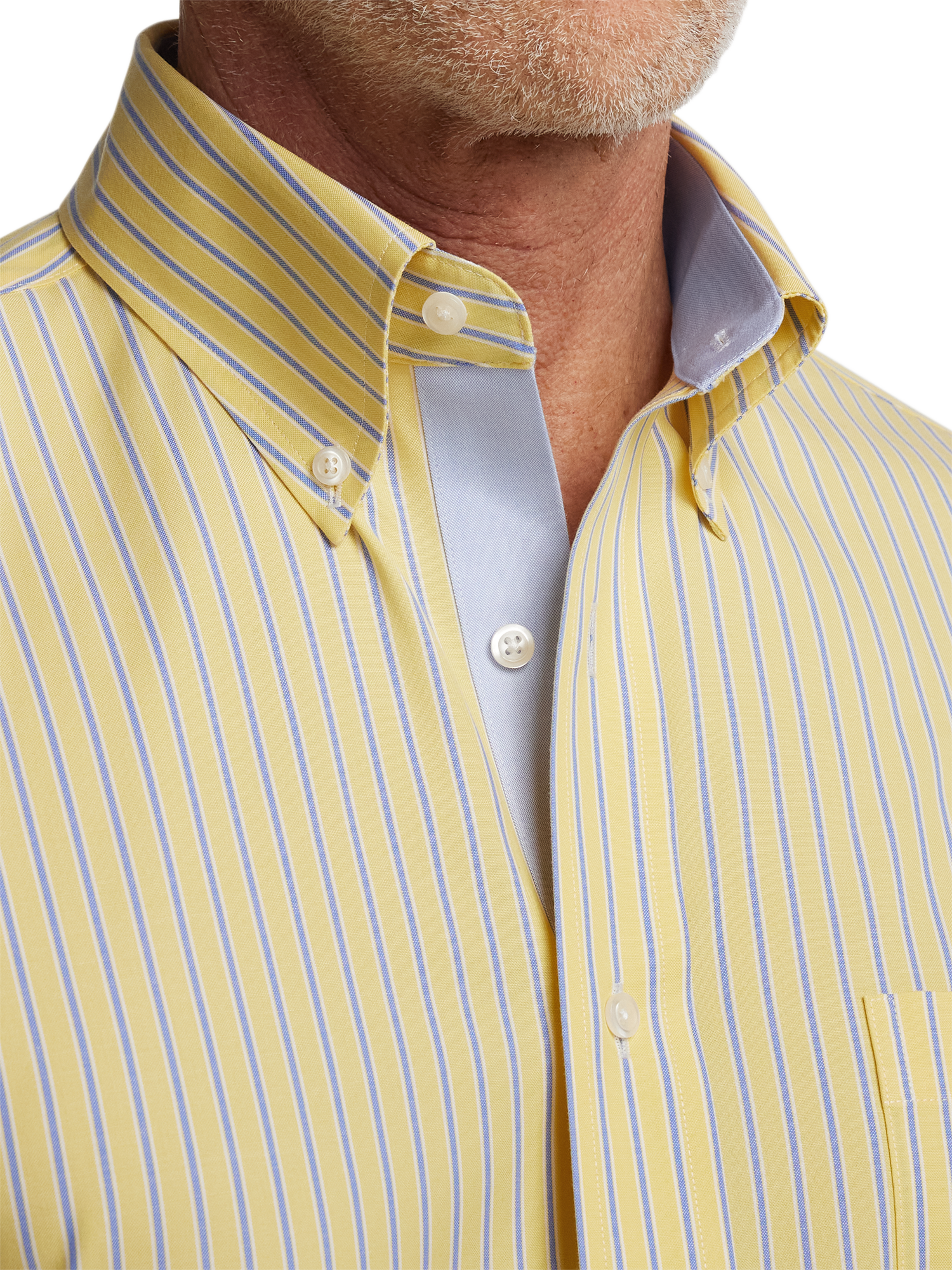 Comfort Stretch Non-Iron Stripe Dress Shirt With Contrast Trim - Yellow