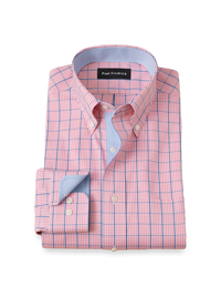 Comfort Stretch Non-Iron Windowpane Dress Shirt With Contrast Trim - Pink/blue