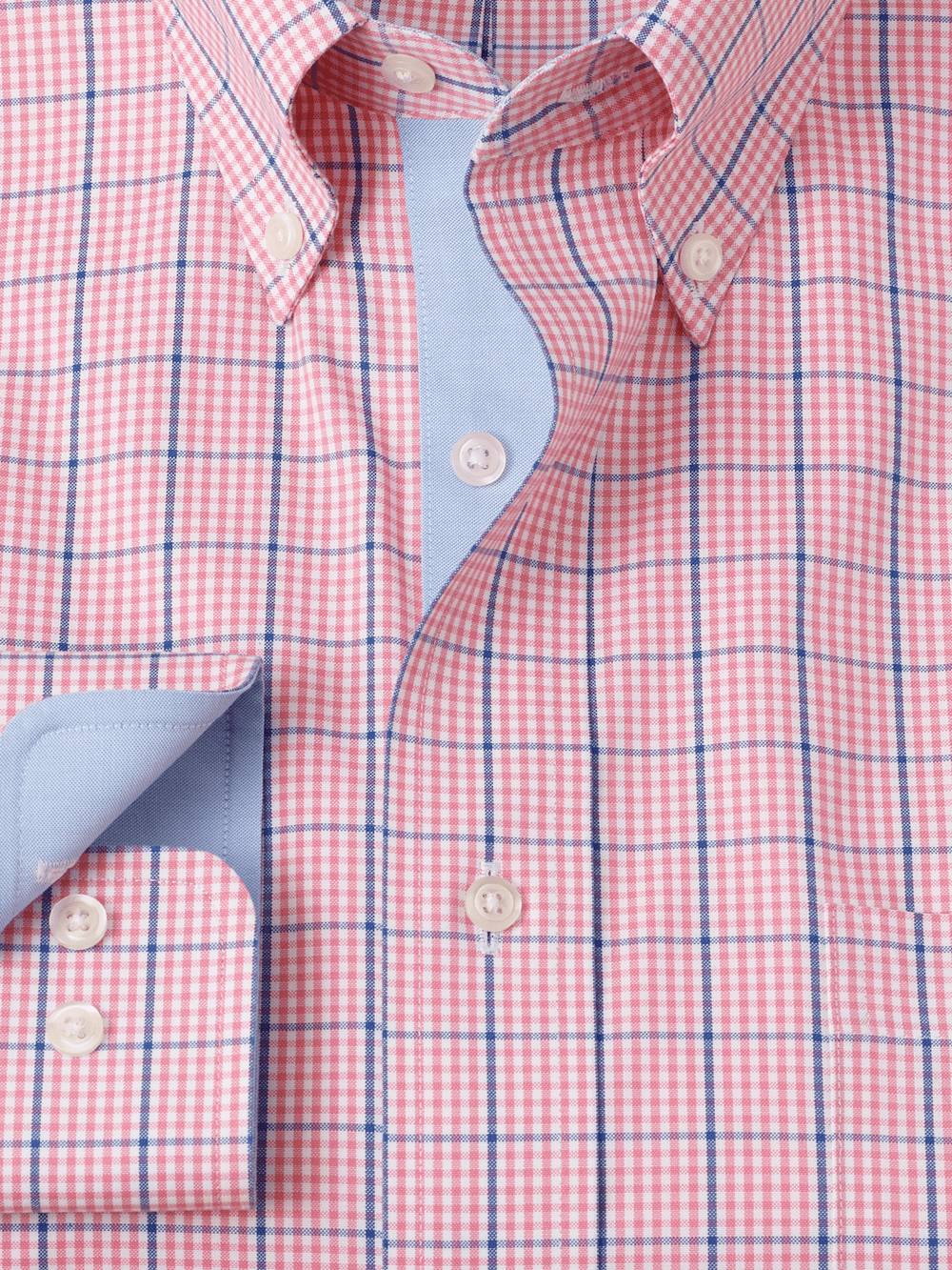 Comfort Stretch Non-Iron Windowpane Dress Shirt With Contrast Trim - P Paul Fredrick Comfort Stretch Non-Iron Windowpane Dress Shirt With Contrast Trim - P Paul Fredrick