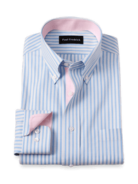 Comfort Stretch Non-Iron Stripe Dress Shirt With Contrast Trim - Blue/pink