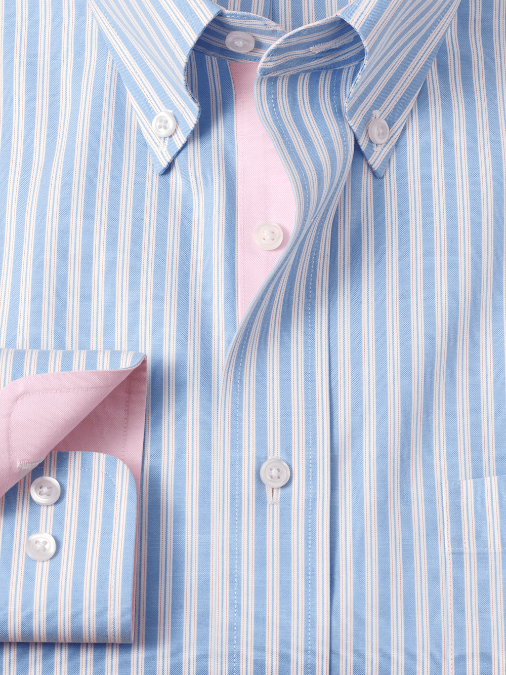 Comfort Stretch Non-Iron Stripe Dress Shirt With Contrast Trim - Blue/pink - Classic Fit / 15 / 32 Comfort Stretch Non-Iron Stripe Dress Shirt With Contrast Trim - Blue/pink - Classic Fit / 15 / 32