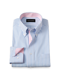 Comfort Stretch Non-Iron Stripe Dress Shirt With Contrast Trim - Blue/pink