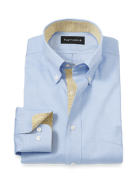 Comfort Stretch Non-Iron Solid Dress Shirt With Contrast Trim - Blue/yellow