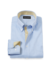 Comfort Stretch Non-Iron Solid Dress Shirt With Contrast Trim - Blue/yellow