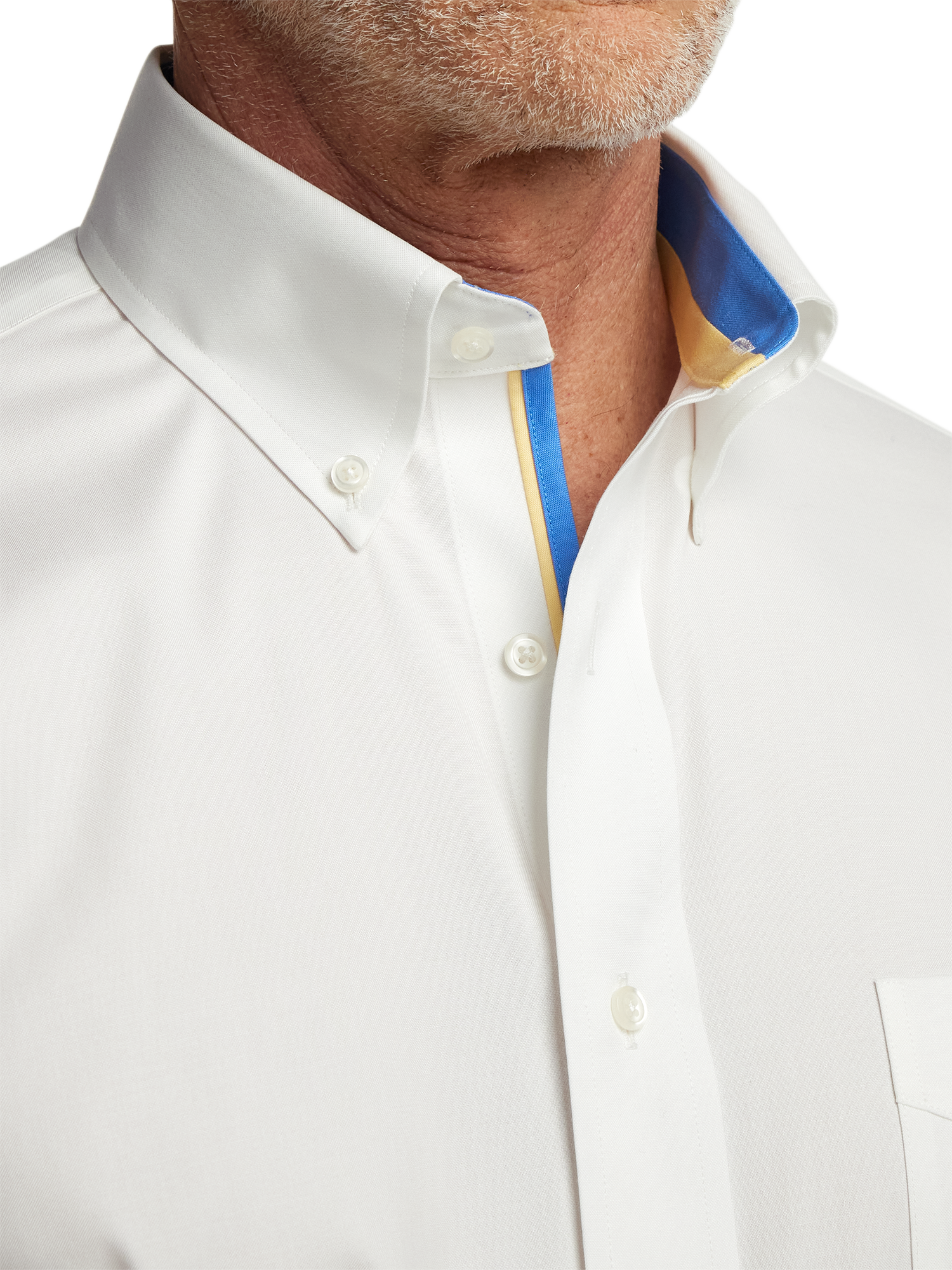 Comfort Stretch Non-Iron Solid Dress Shirt With Contrast Trim - White
