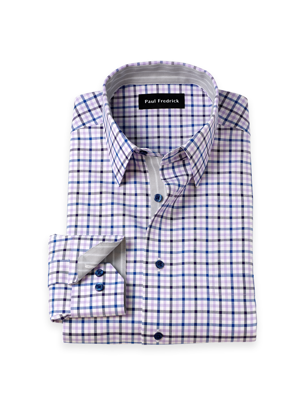 Product Image of Traveler Cotton Blend Check Dress Shirt With Contrast Trim-Purple