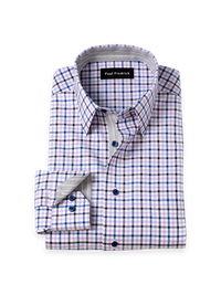Traveler Cotton Blend Check Dress Shirt With Contrast Trim - Purple