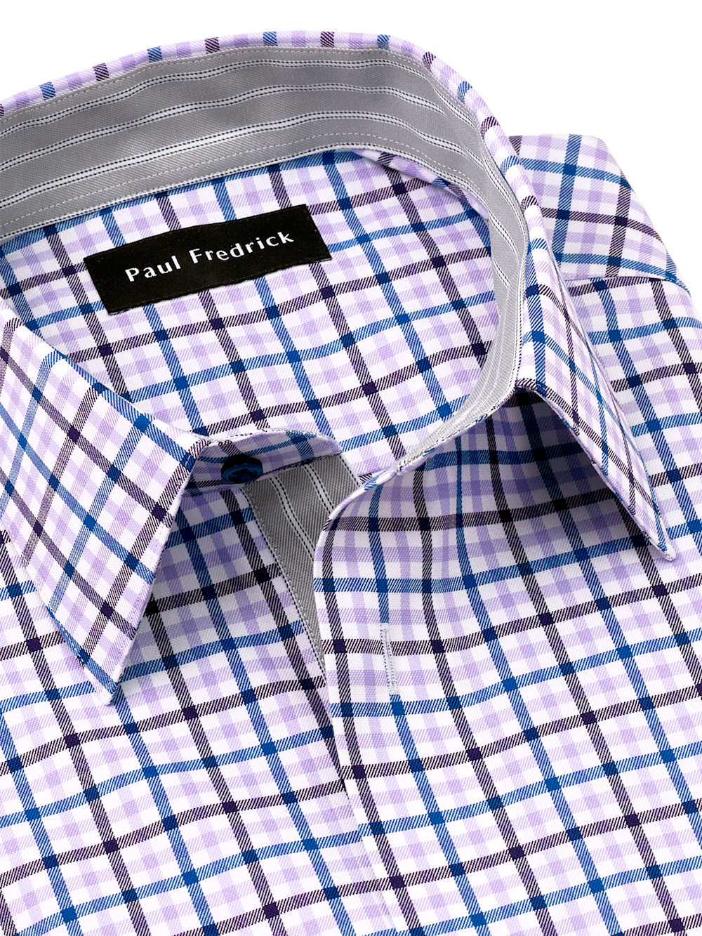 Travel Cotton Blend Check Dress Shirt With Contrast Trim
