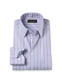 Traveler Cotton Blend Stripe Dress Shirt With Contrast Trim - Purple