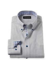 Traveler Cotton Blend Stripe Dress Shirt With Contrast Trim - Grey/purple