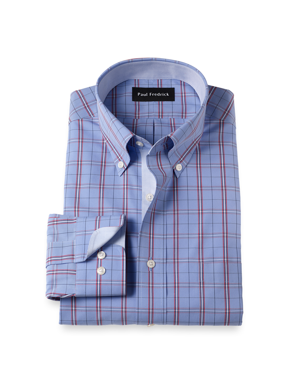 Product Image of Non-iron Cotton Check Dress Shirt With Contrast Trim-Blue