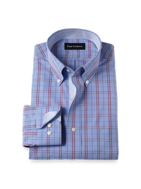Non-Iron Cotton Check Dress Shirt With Contrast Trim - Blue