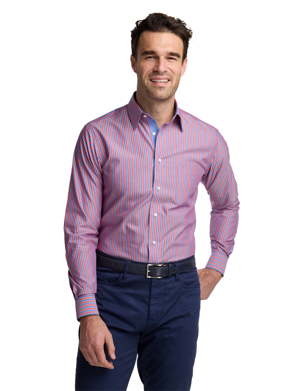 Alternate Image of Non-iron Cotton Stripe Dress Shirt With Contrast Trim-1