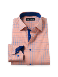 Comfort Stretch Non-Iron Check Dress Shirt With Contrast Trim - Melon/navy