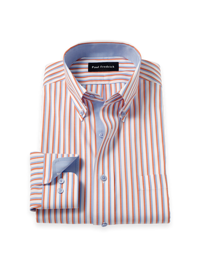 Product Image of Comfort Stretch Non-iron Stripe Dress Shirt With Contrast Trim-1