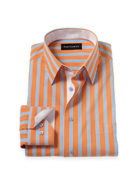 Comfort Stretch Non-Iron Stripe Dress Shirt With Contrast Trim - Melon/blue