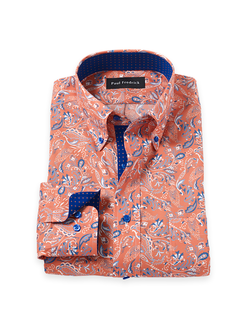 Product Image of Comfort Stretch Non-iron Paisley Dress Shirt With Contrast Trim-Melon/Navy