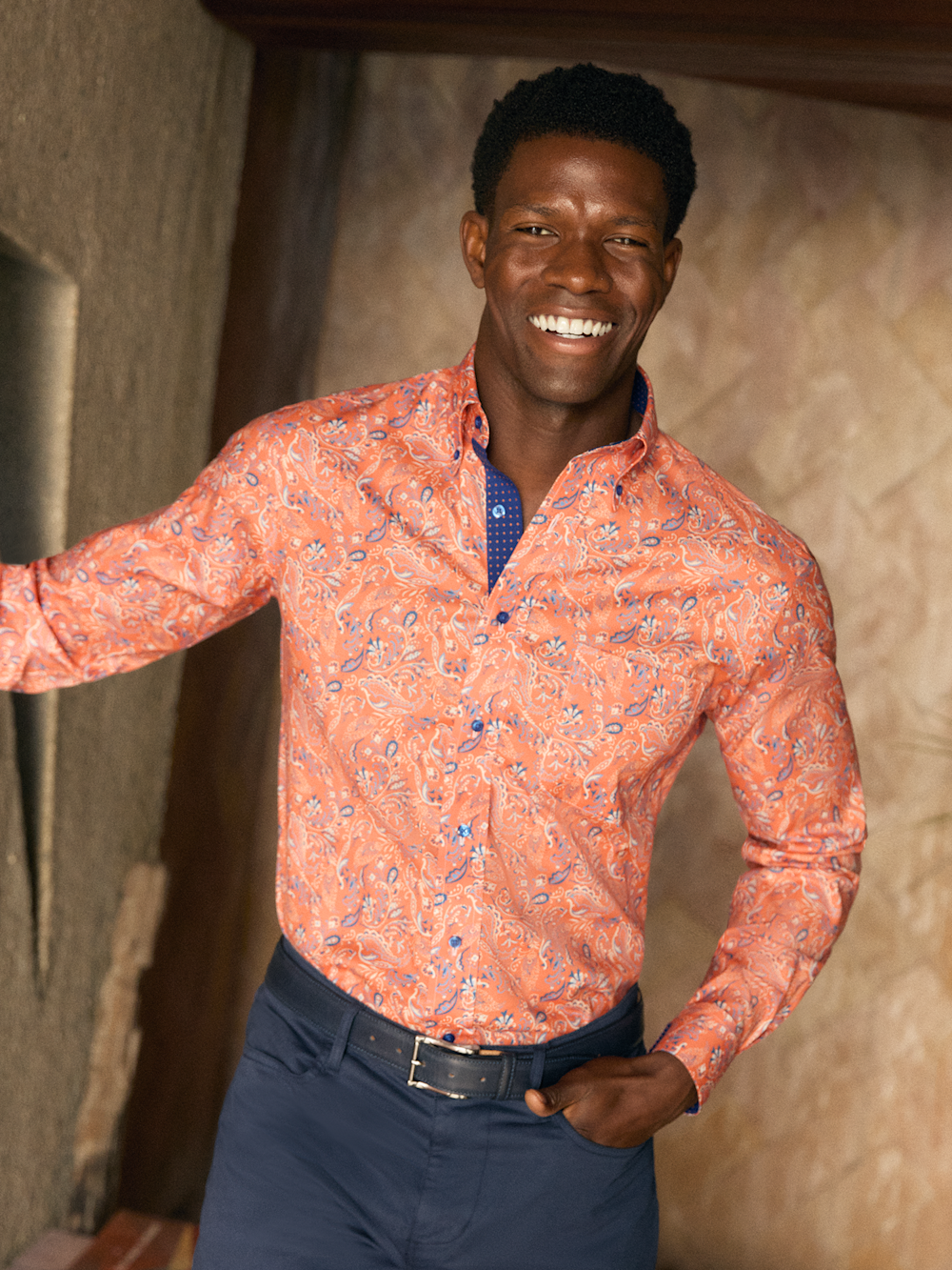 Alternate Image of Comfort Stretch Non-iron Paisley Dress Shirt With Contrast Trim-6