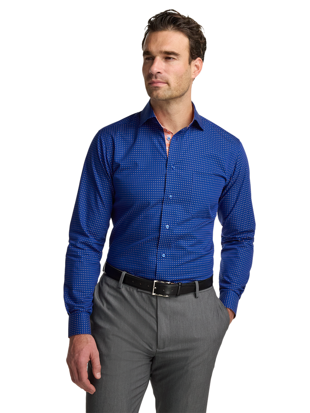 Alternate Image of Comfort Stretch Non-iron Dot Dress Shirt With Contrast Trim-1
