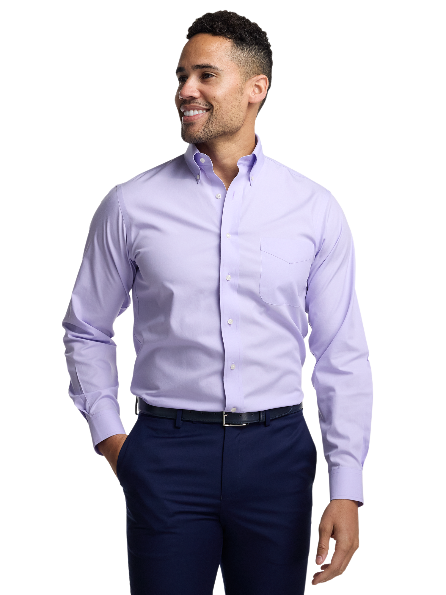 Non-Iron Cotton Pinpoint Solid Button Down Collar Dress Shirt - Lavender