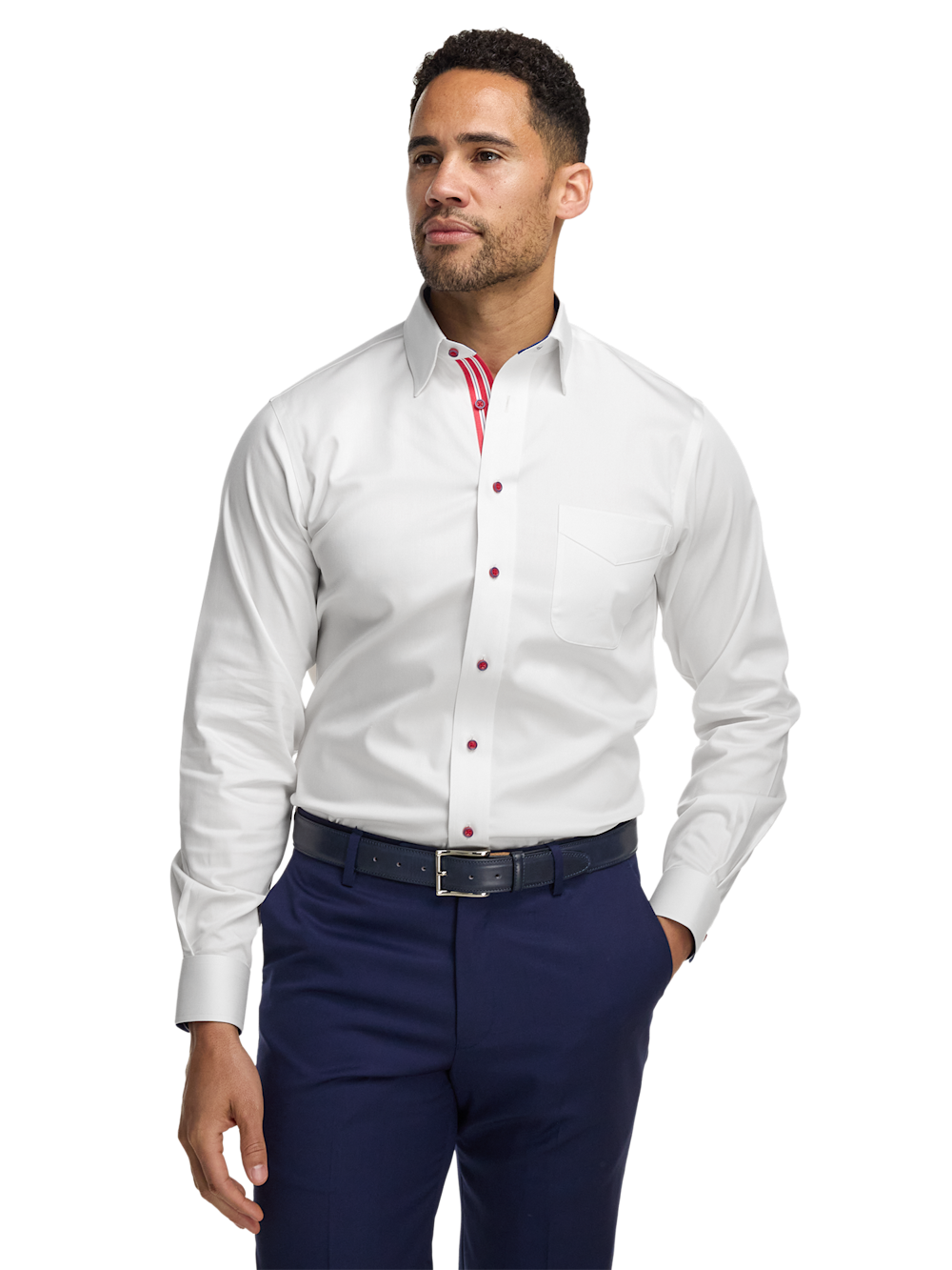 Alternate Image of Comfort Stretch Non-iron Solid Dress Shirt With Contrast Trim-1