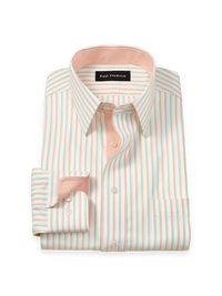 Comfort Stretch Non-Iron Stripe Dress Shirt With Contrast Trim - Melon/green