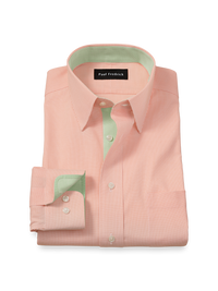 Comfort Stretch Non-Iron Check Dress Shirt With Contrast Trim - Melon