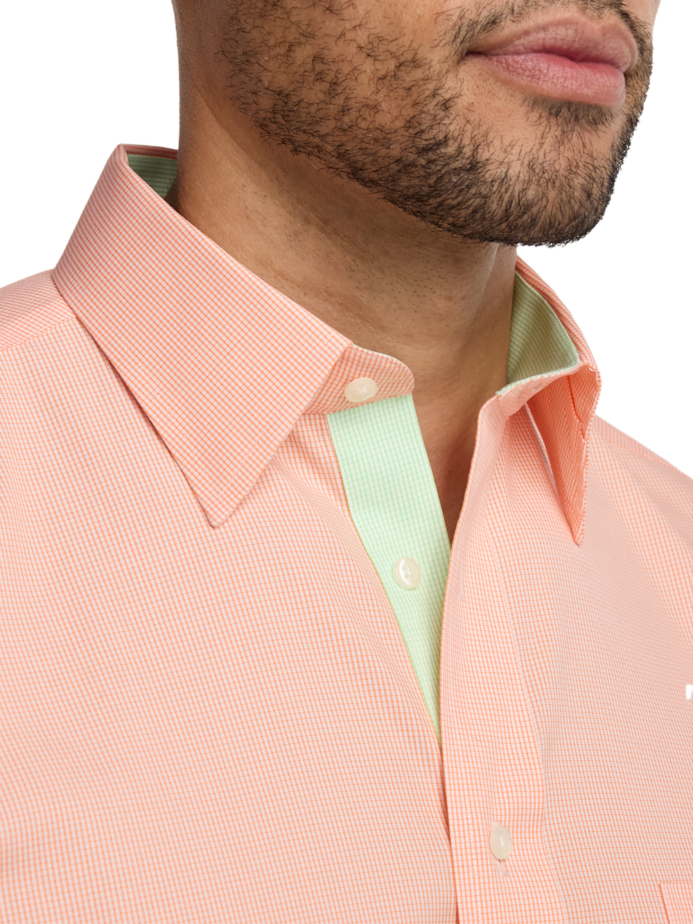 peach dress shirt Comfort Stretch Non-Iron Check Dress Shirt With Contrast Trim