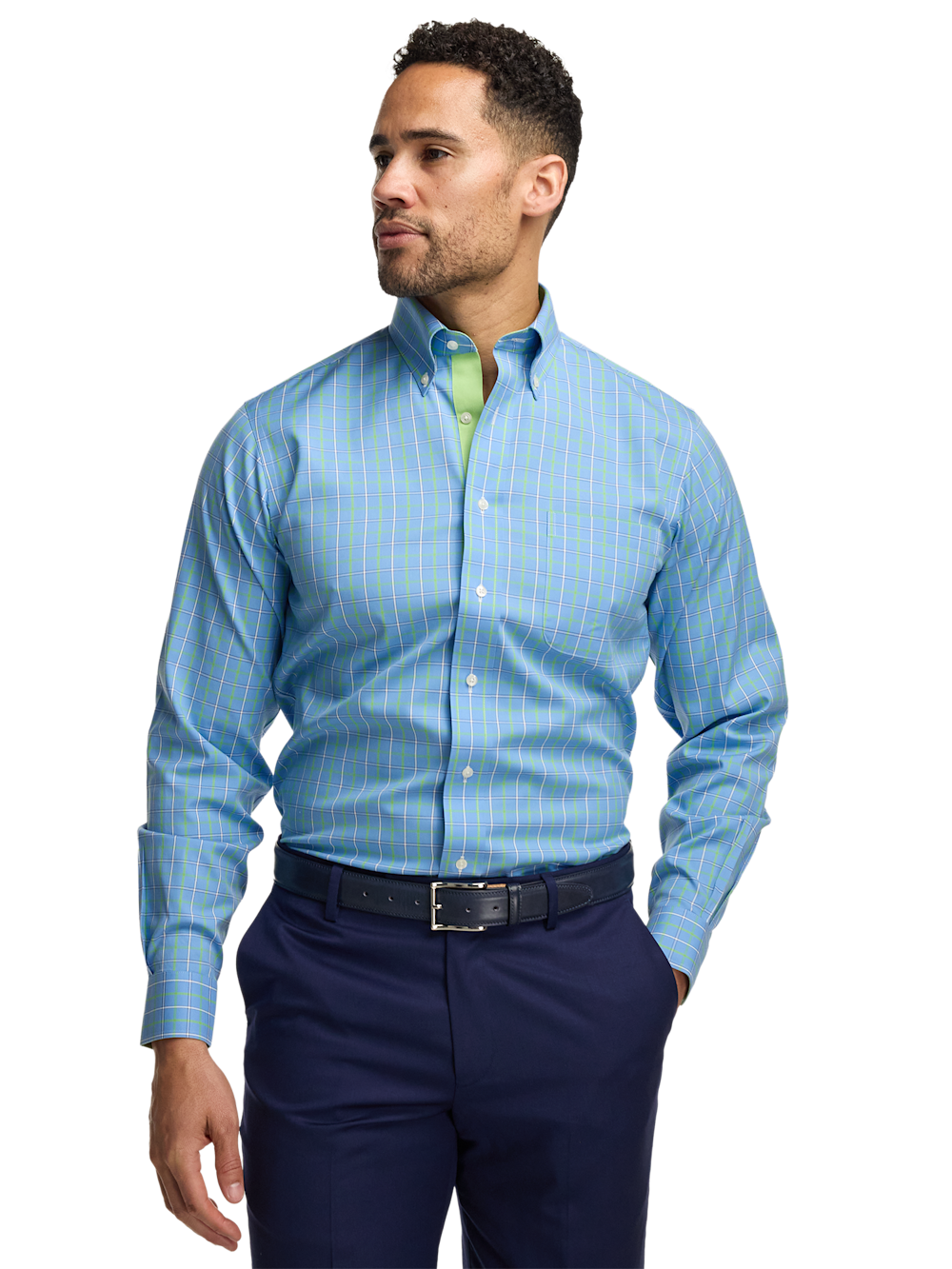 Alternate Image of Comfort Stretch Non-iron Check Dress Shirt With Contrast Trim-1