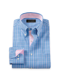Comfort Stretch Non-Iron Check Dress Shirt With Contrast Trim - Blue/pink