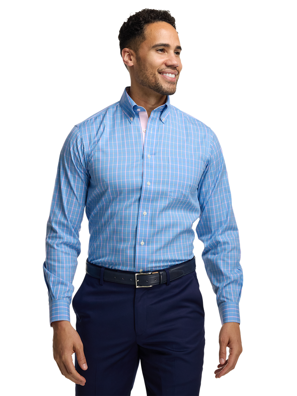 Alternate Image of Comfort Stretch Non-iron Check Dress Shirt With Contrast Trim-1