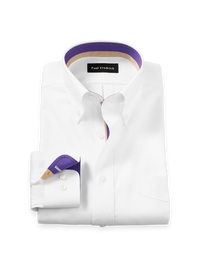Comfort Stretch Non-Iron Solid Dress Shirt With Contrast Trim - White