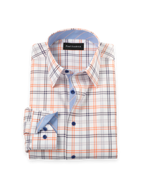 Traveler Cotton Blend Check Dress Shirt With Contrast Trim - Blue/melon