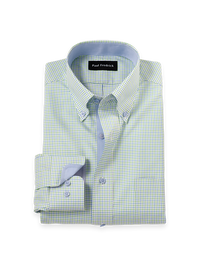 Traveler Cotton Blend Check Dress Shirt With Contrast Trim - Blue/green