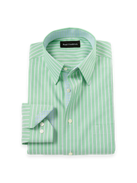 Traveler Cotton Blend Stripe Dress Shirt With Contrast Trim - Green