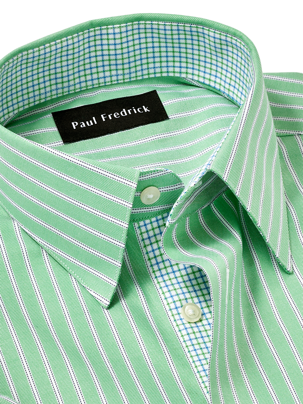 Travel Cotton Blend Stripe Dress Shirt With Contrast Trim - Green
