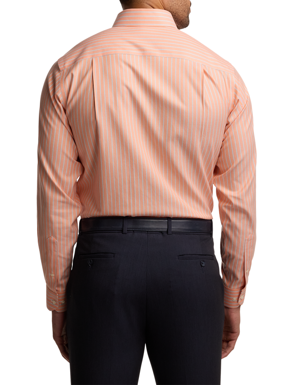 Travel Cotton Blend Stripe Dress Shirt With Contrast Trim