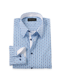 Non-Iron Cotton Geometric Dress Shirt With Contrast Trim - Blue