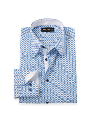 Non-Iron Cotton Geometric Dress Shirt With Contrast Trim - Blue