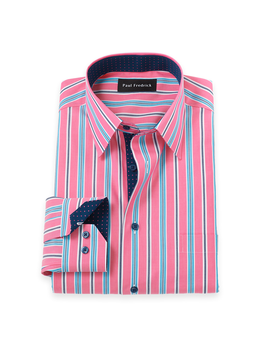 Non-Iron Cotton Stripe Dress Shirt With Contrast Trim
