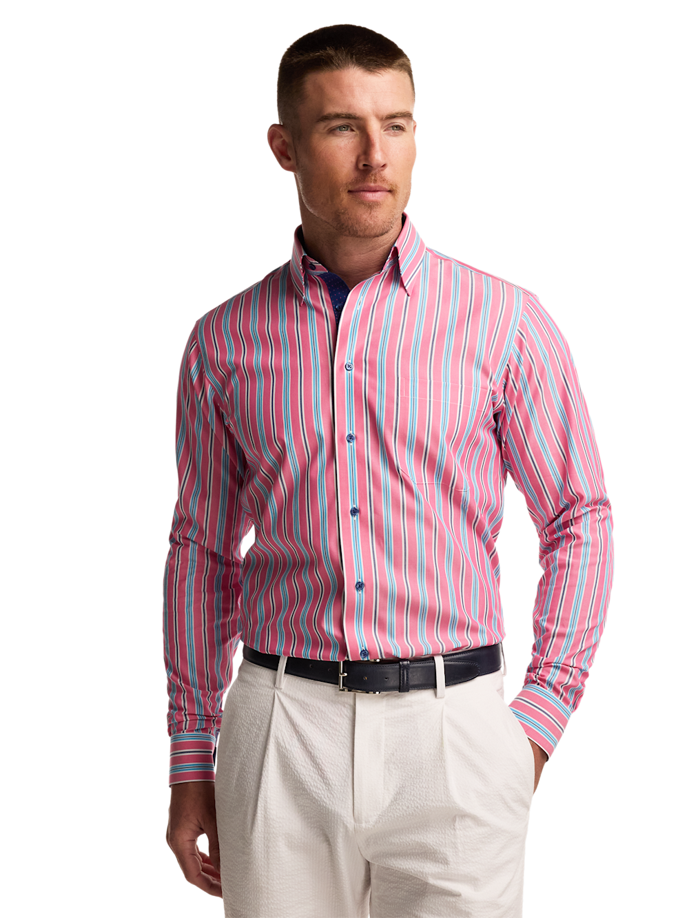 Alternate Image of Non-iron Cotton Stripe Dress Shirt With Contrast Trim-1