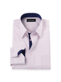 Non-Iron Cotton Stripe Dress Shirt With Contrast Trim - Pink/navy