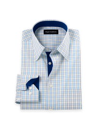 Comfort Stretch Non-Iron Check Dress Shirt With Contrast Trim - Blue/green