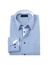 Comfort Stretch Non-Iron Geometric Dress Shirt With Contrast Trim - Blue/green