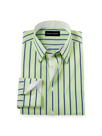 Comfort Stretch Non-Iron Stripe Dress Shirt With Contrast Trim - Green/blue