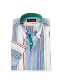 Non-Iron Cotton Stripe Dress Shirt With Contrast Trim - Blue Multi